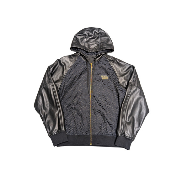 Versace Black Windbreak Bomber Leather Jacket Size Large - Picture 1 of 10